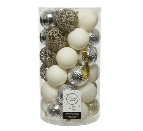 Kaemingk Baubles Kaemingk Baubles Shatterproof Shiny/Matt/Glitter Gold/Cream Mix 37pc