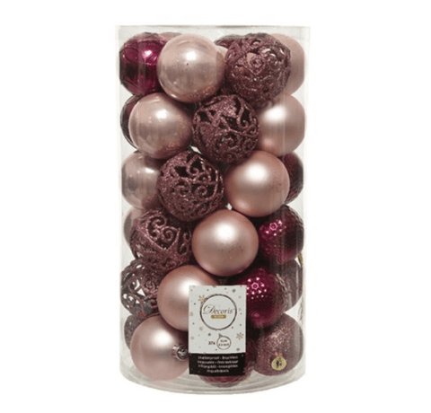 Kaemingk Baubles Kaemingk Baubles Shatterproof Shiny/Matt/Glitter Pink Mix 37pc