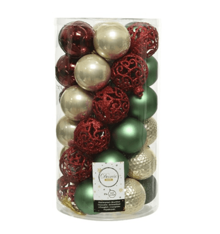 Kaemingk Baubles Kaemingk Baubles Shatterproof Shiny/Matt/Glittery Red/Gold/Green Mix 37pc