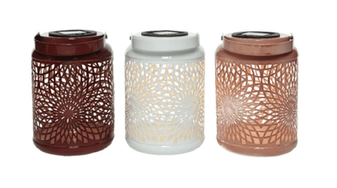 Kaemingk Solar Lighting Kaemingk Solar Iron Laser Cut Lantern in White/Pink/Burgundy