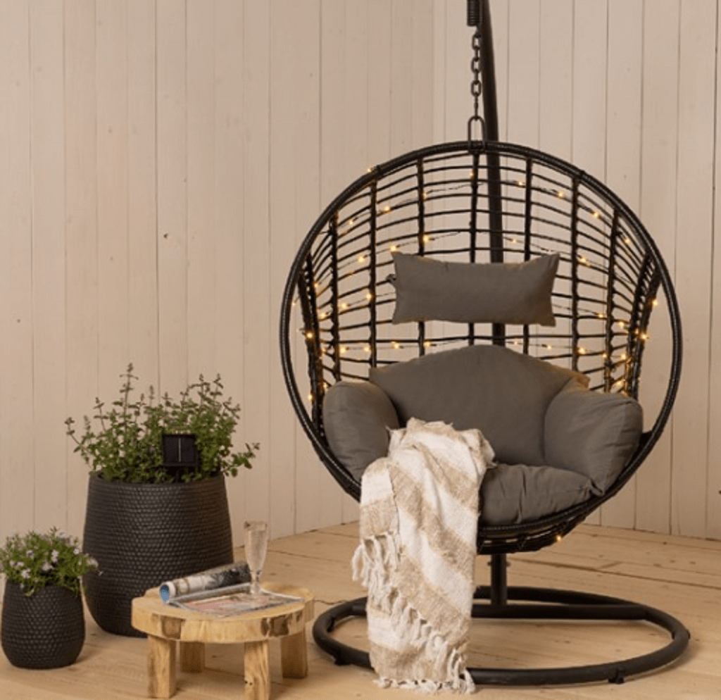 Kaemingk Solar Egg Chair Twinkle Lights 8 Function black cable