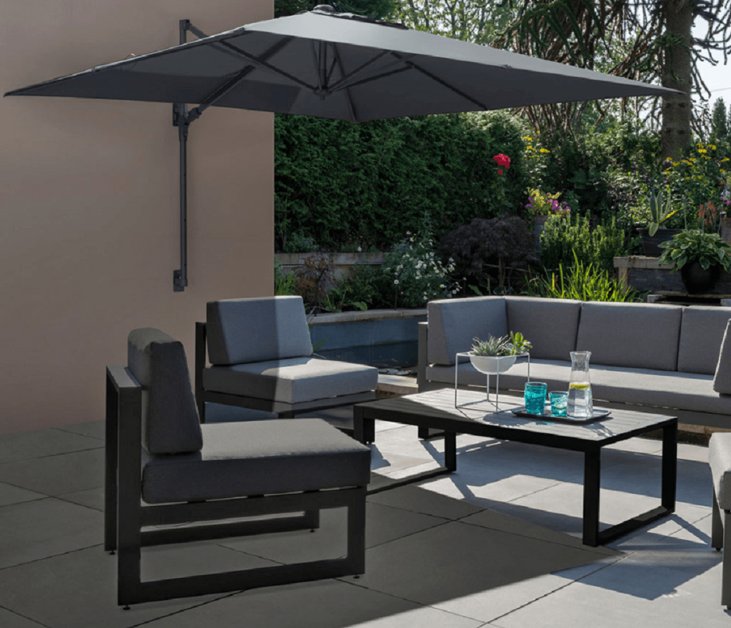 Kettler Wall Mounted Square Parasol Grey taupe 2.5m Trowell Garden Centre