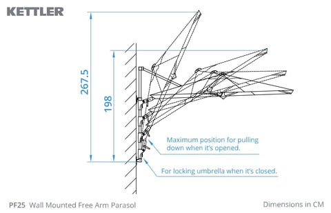 Kettler Wall Parasol Kettler Wall Mounted Square Parasol Grey taupe 2.5m