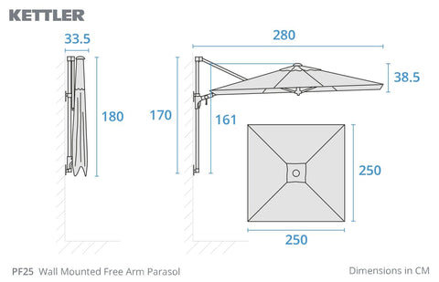 Kettler Wall Parasol Kettler Wall Mounted Square Parasol Natural Stone 2.5m