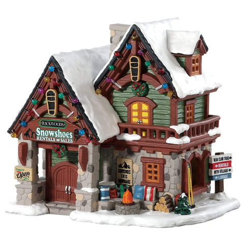 Lemax Lighted Buildings Lemax Backwoods Snowshoe Rental Shop, B/O LED