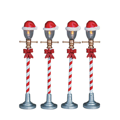 Lemax Accessory Lemax Christmas Village Accessory, Santa Hat Street Lamp, Set of 4, B/O(4.5V)