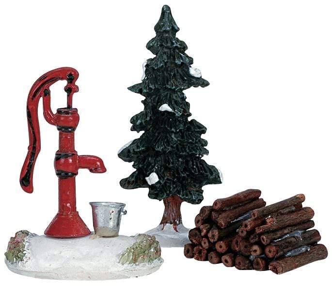 Lemax Accessory Lemax Christmas Village Accessory, Water Pump Tree and Firewood, Set of 3