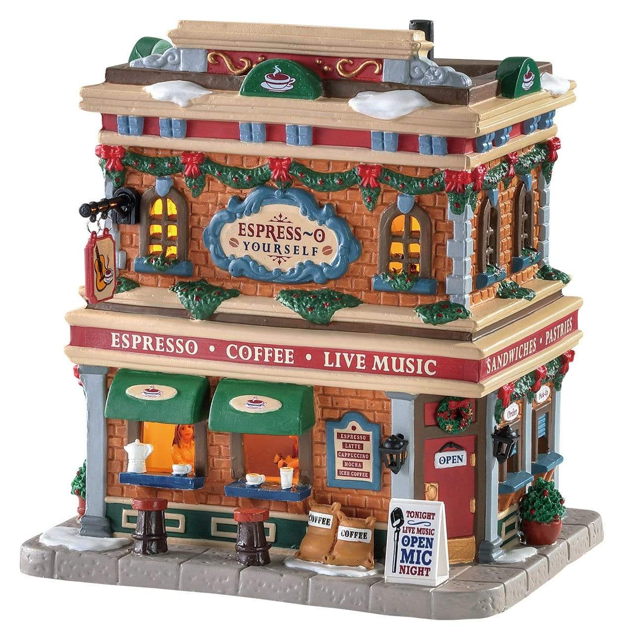 Lemax Lighted Buildings Lemax Christmas Village Building, Porcelain Lighted House, Espress-o Yourself(LB), With LED Bulb, B/O(4.5V)