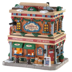 Lemax Lighted Buildings Lemax Christmas Village Building, Porcelain Lighted House, Espress-o Yourself(LB), With LED Bulb, B/O(4.5V)