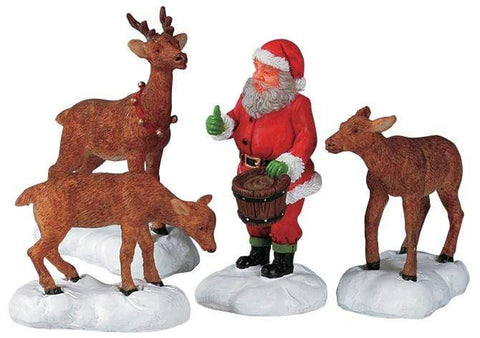 Lemax Figurine Lemax Christmas Village Figurine, Santa Feeds Reindeer, Set of 4