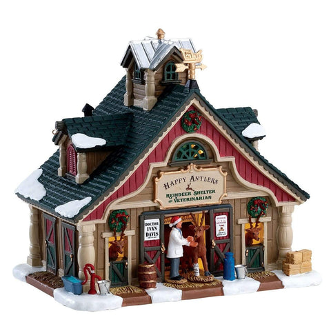 Lemax Lighted Buildings Lemax Happy Antlers Reindeer Shelter And Veterinarian, B/O