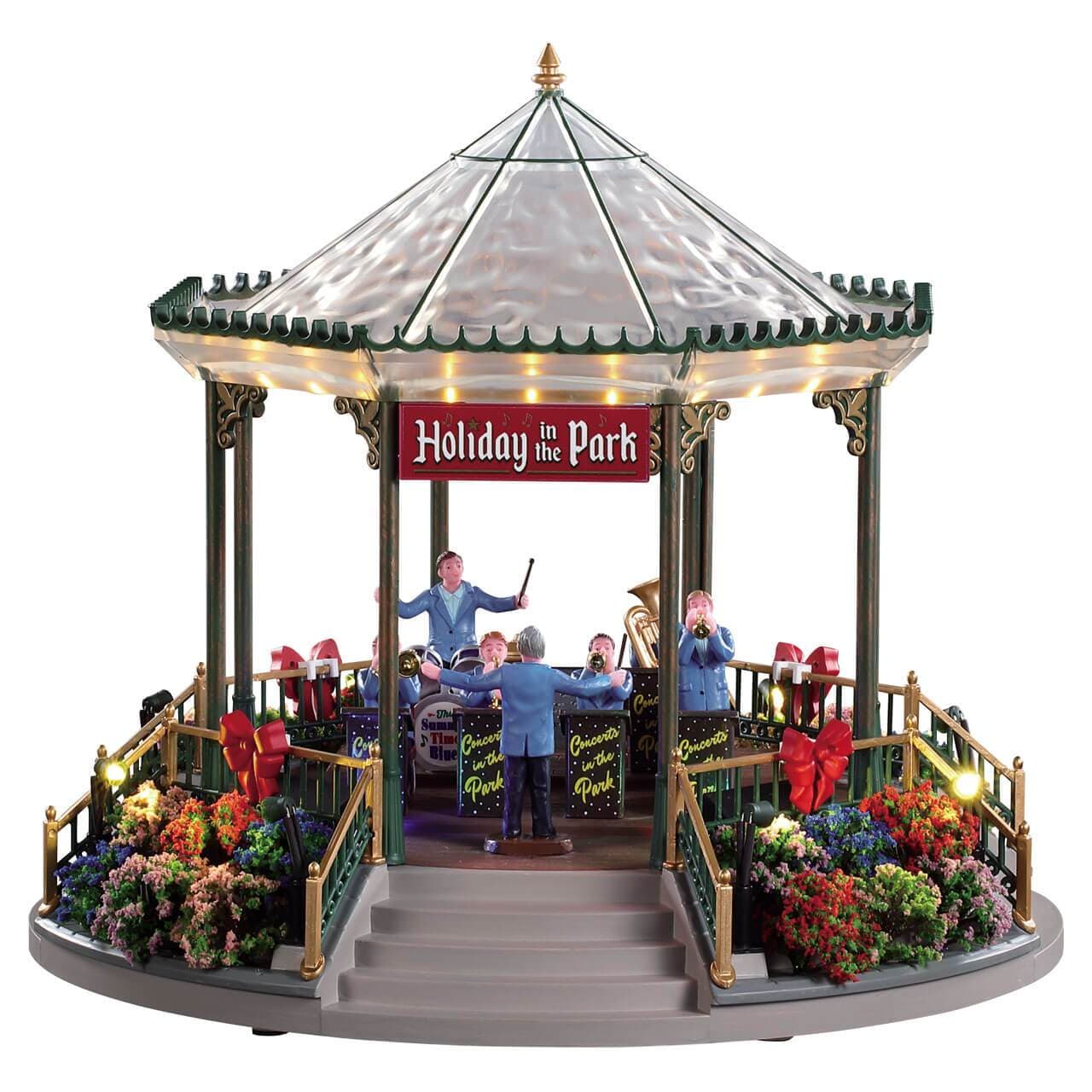 Lemax Sights and Sounds Lemax Holiday Garden Green Bandstand, Christmas Village Accessory, Adaptor Included