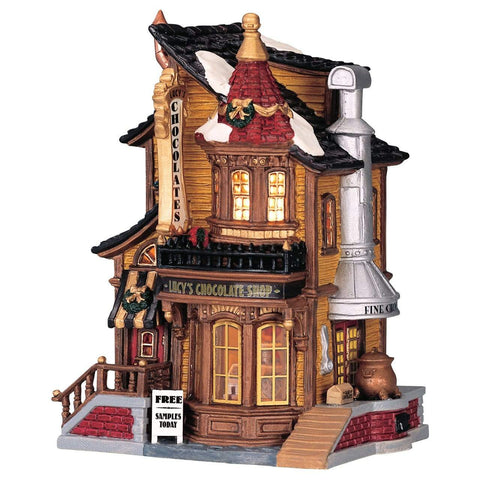 Lemax Lighted Buildings Lemax Porcelain Lighted House, Lucy`s Chocolate Shop, B/O(4.5V) LED