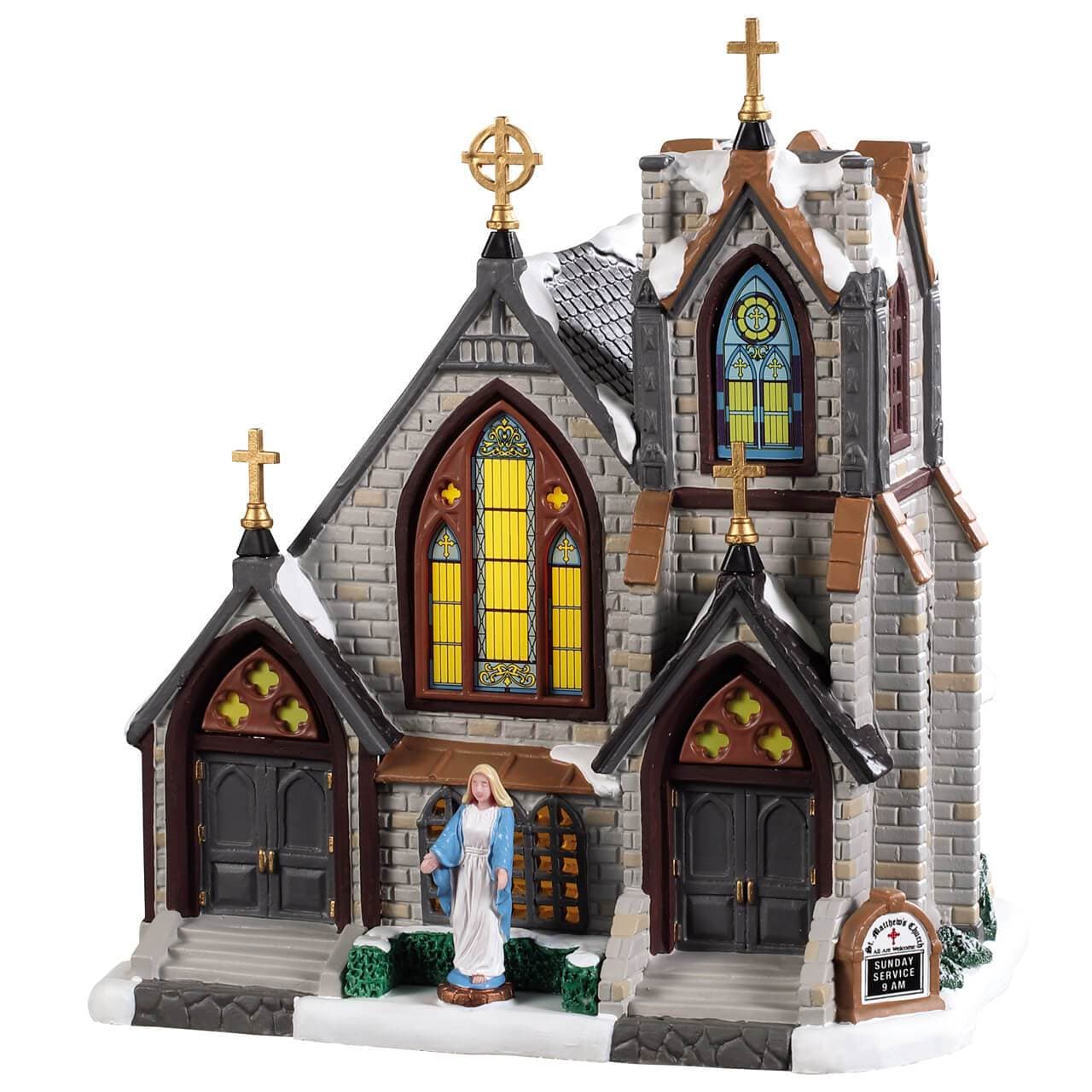 Lemax Lighted Buildings Lemax St Matthew`s Church, Porcelain Lighted House, With 6 Foot Cord