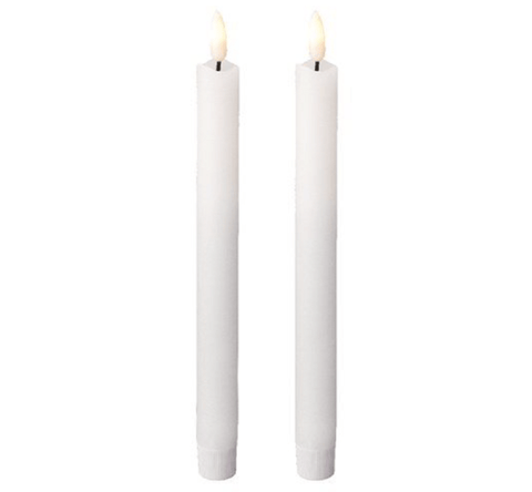 Lumineo LED Candle Lumineo LED Waxed Tapered White Dinner Candles 24cm Set of 2