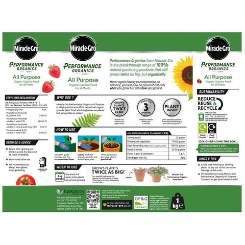 Evergreen Garden Care Garden Plant Feeds Miracle-Gro Performance Organic All Purpose Plant 1kg