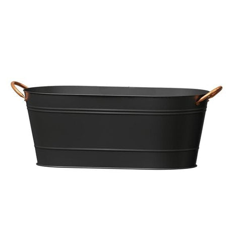 Panacea Pot & Planter Liners Panacea Farmhouse Oval Planter black, copper handles