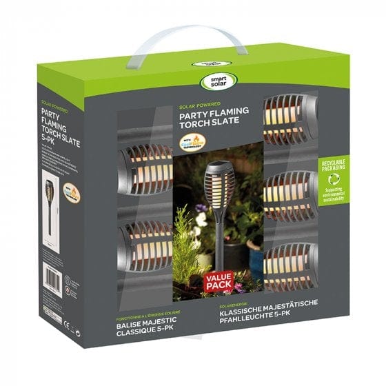 Trowell Garden Centre Party Flame Torch Stake Light in slate - Carry pack of five