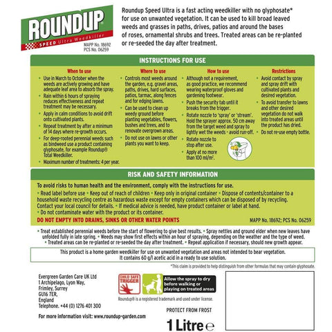 Evergreen Garden Care Weed Control Roundup Speed Ultra Weedkiller 1L RTU No Glyphosate