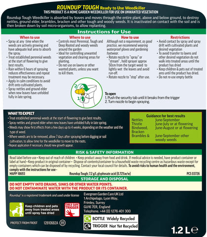 Roundup Weed Control Roundup Tough Weedkiller RTU - 1L Plus 20% Extra Free