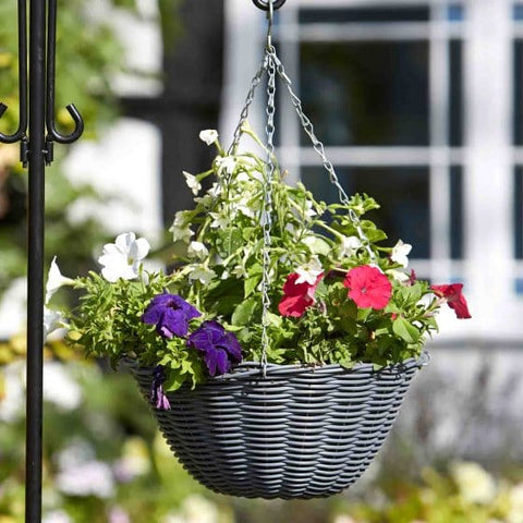 Smart Garden Hanging Baskets Smart Garden 14in Slate Faux Rattan Hanging Basket