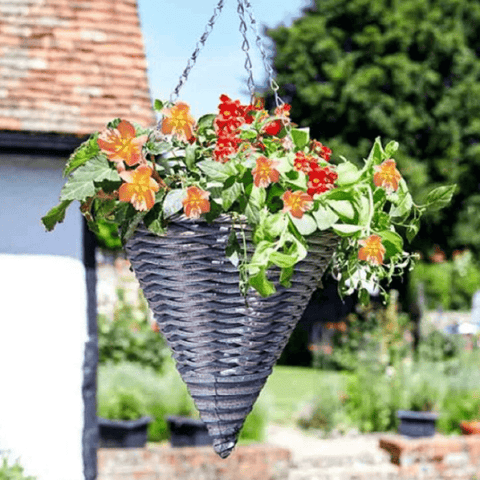 Smart Garden Hanging Baskets Smart Garden Oceana Faux Rattan Cone Hanging Basket 14in