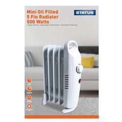 Status Oil Radiator Status 5 Fin Mini Oil Filled Radiator - 500W - White