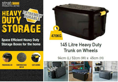 Strata Storage Trunk Strata Heavy Duty Storage Trunk On Wheels Black Plastic 145L