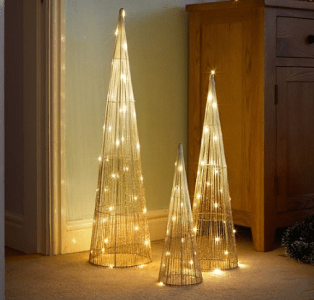 Three Kings Christmas Indoor Lights Three Kings Christmas Mesh Tree LED Decoration 3pc Gold