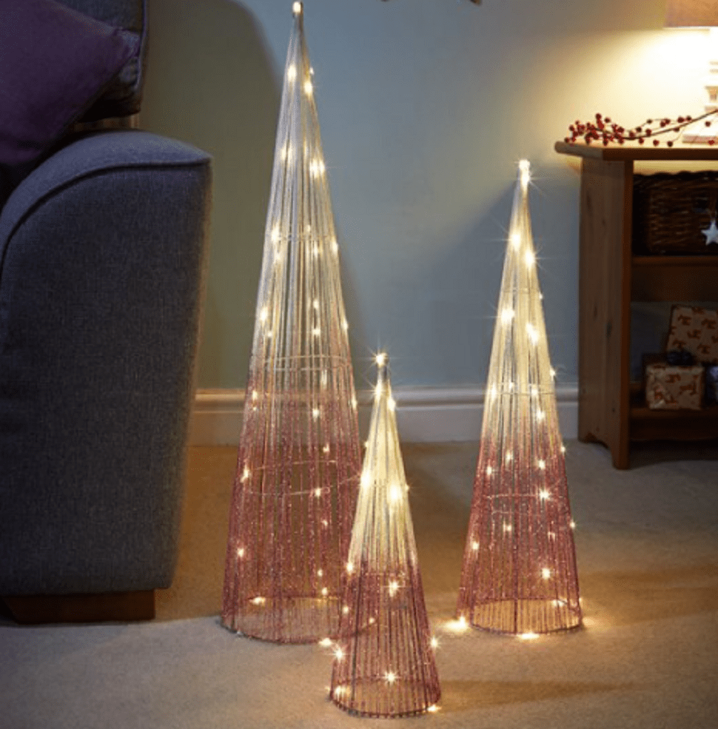 Three Kings Christmas Indoor Lights Three Kings Christmas Mesh Tree LED Decorations 3pc Pink