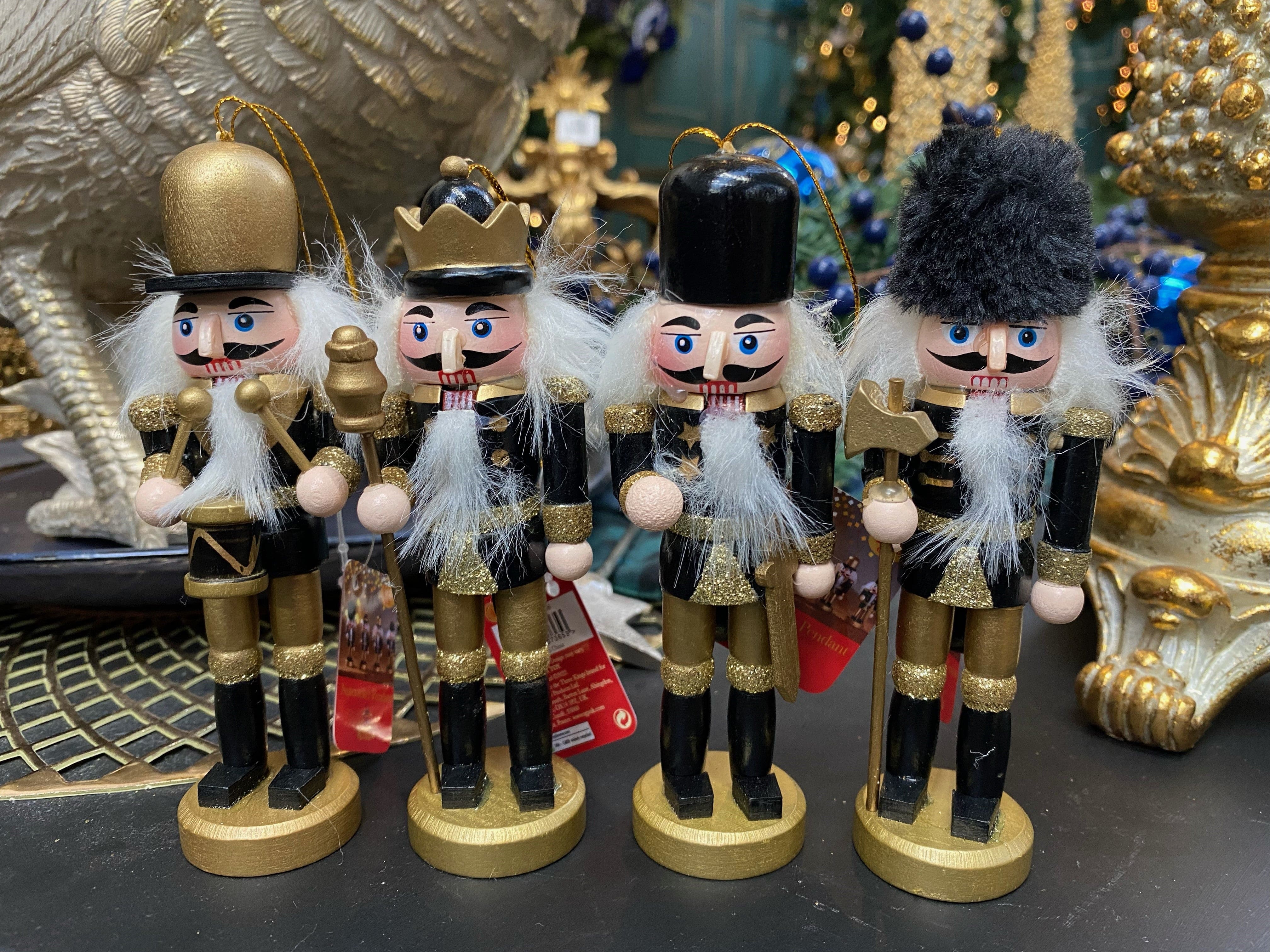 Trowell Garden Centre Three Kings Hanging Nutcracker Black/Gold - Fluffy Hat