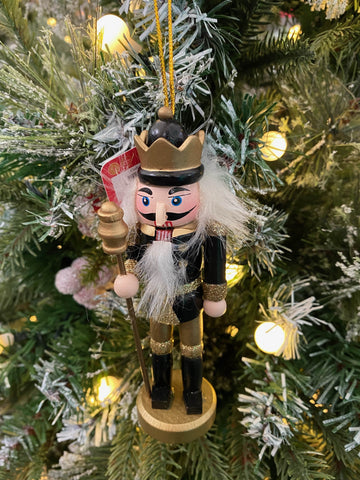 Trowell Garden Centre Three Kings Hanging Nutcracker Black/Gold - Fluffy Hat