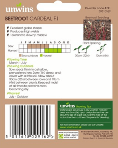 Unwins Beetroot Seeds Unwins Beetroot Round Cardeal F1 Seeds