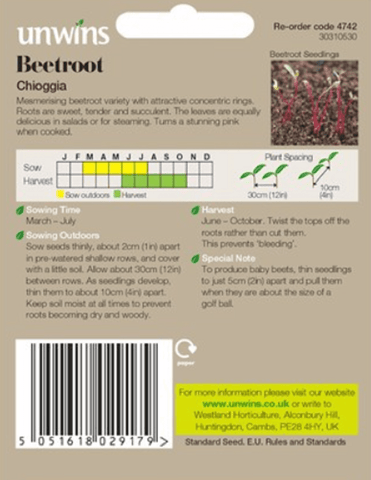 Unwins Beetroot Seeds Unwins Beetroot Round Chioggia Seeds