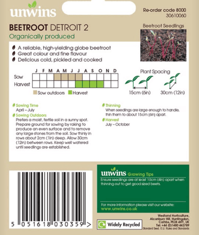 Unwins Beetroot Seeds Unwins Beetroot Round Organic Detroit 2 Seeds