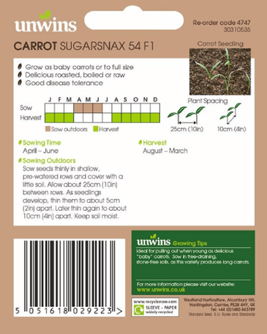 Unwins Carrot Seeds Unwins Carrot Sugarsnax 54 F1 Seeds