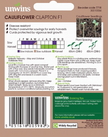 Unwins Cauliflower Seeds Unwins Cauliflower Clapton F1 Seeds