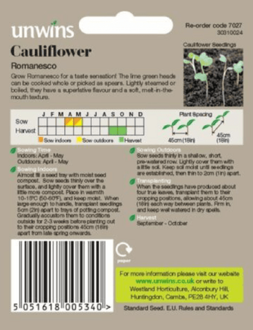 Unwins Cauliflower Seeds Unwins Cauliflower Romanesco Seeds