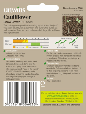 Unwins Cauliflower Seeds Unwins Cauliflower Snow Crown F1 Seeds