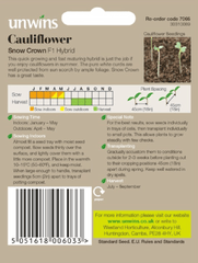 Unwins Cauliflower Seeds Unwins Cauliflower Snow Crown F1 Seeds