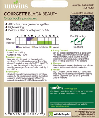 Unwins Courgette Seeds Unwins Organic Courgette Black Beauty Seeds