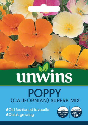 Unwins Flower Seeds Unwins Poppy Californian Superb Mixed