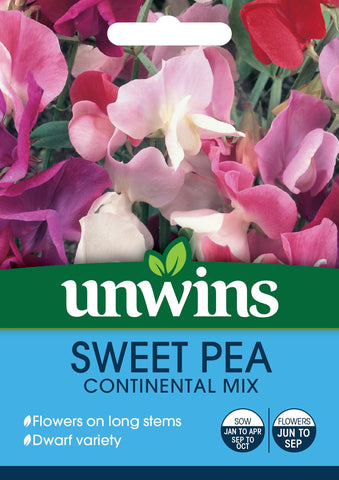 Unwins Flower Seeds Unwins Sweet Pea Continental mixed