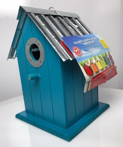 Panacea Nest Boxes Blue Wild Bird Nest Box / Birdhouse Wood with corrugated roof - 6 Various Colours