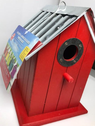 Panacea Nest Boxes Red Wild Bird Nest Box / Birdhouse Wood with corrugated roof - 6 Various Colours